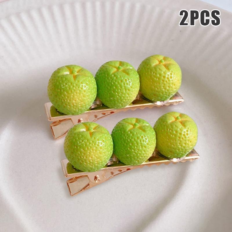 2Pcs Creative Fun Half-Peeled Orange Hairpin Cute Girl Side Clip Japanese Fruit Word Clip Duckbill Clip Net Red Hair Accessories