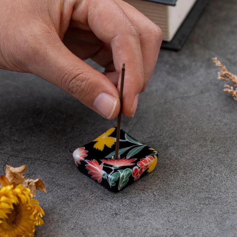 1pc Painted Square Incense Stick Holder Japanese Retro Pattern Incense Base Tea Ceremony Accessories Home Decoration