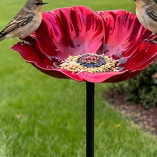 Handmade Metal Flower Garden Stake Outdoor Bird Bath Bowl for Bees Butterflies Pollinator Watering Station for Garden Lawn Yard Decor