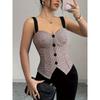 Fashion Style Retro Plaid Camisole Fashion Elegance Button French Style Silm Tops Camisole Top