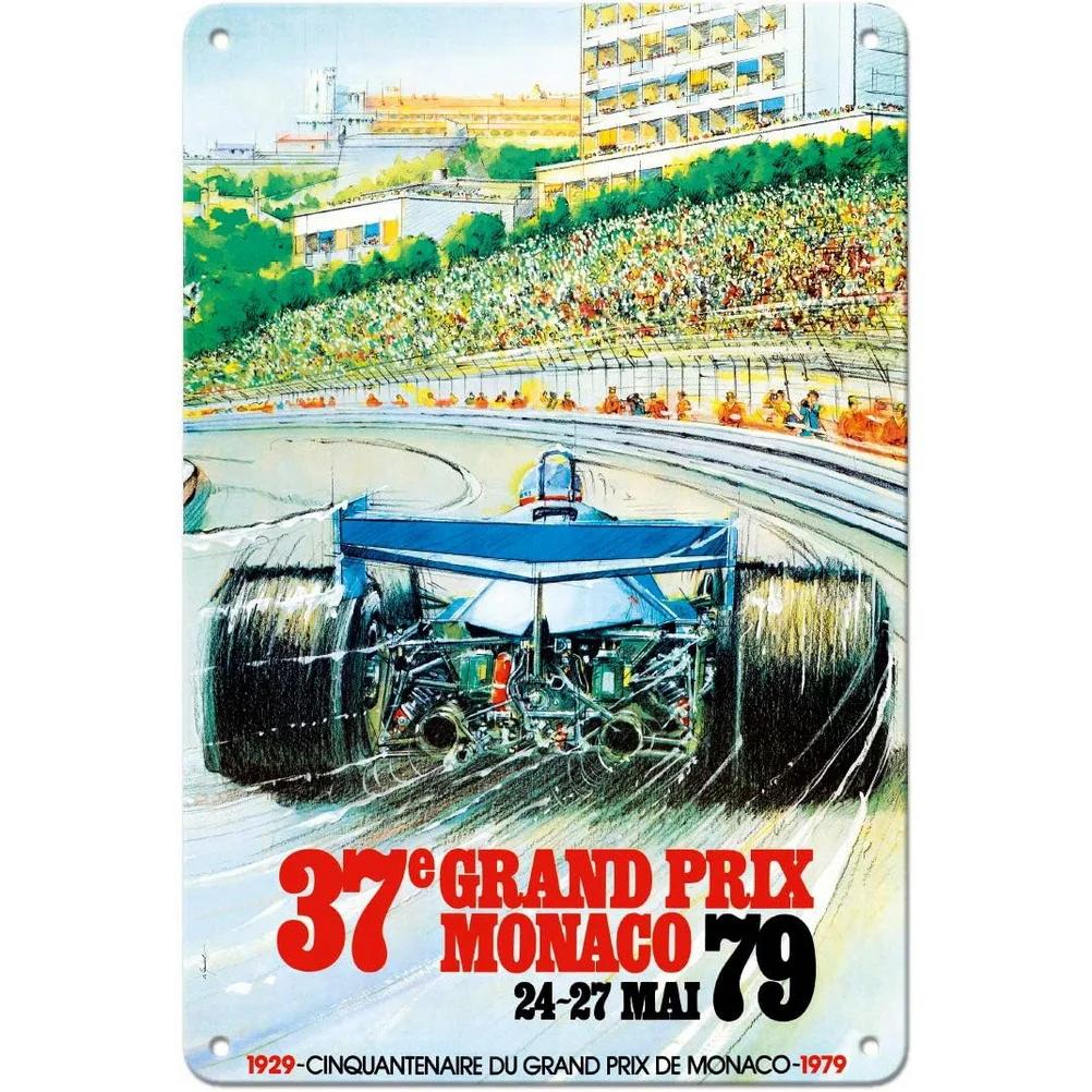 Monaca Grand Prix Car Racing Metal Tin Signs Posters Plate Wall Decor for Bars Game Room Man Cave Cafe Club Retro Posters Plaque