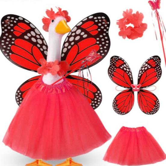1 Set Butterfly Wing Porch Goose Costume Set Adjustable Size Fairy Wings Tutu Skirt Wand Flower Crowns Set Pet Outfit Garden