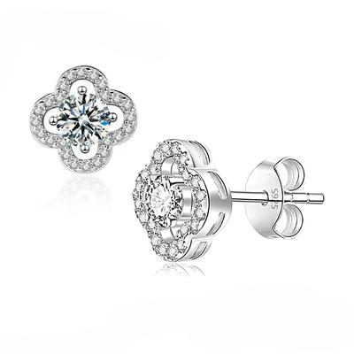D Color 0.5Ct  Moissanite Four Leaf Clover Stud Earrings For Women 925 Sterling Silver With GRA Wedding Fine  Jewelry