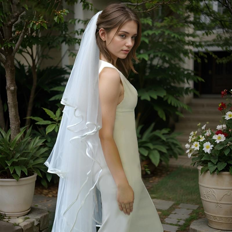 Tiered Wedding Veils Shoulder Back Coverage Breathable Tulle Bridal Veils Headpiece WithInvisible Hair Pin for Wedding
