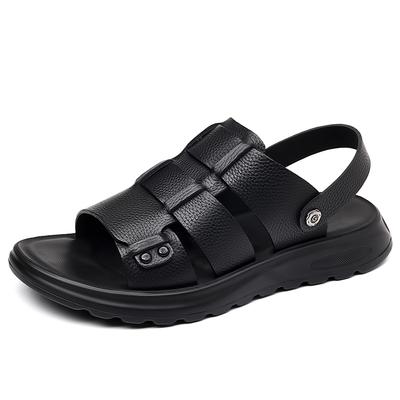 Non Slip Soft Breathable Mens Summer Sandals Casual Fashion Versatile Plus Size Leather Flat Slip On Sandals for Men