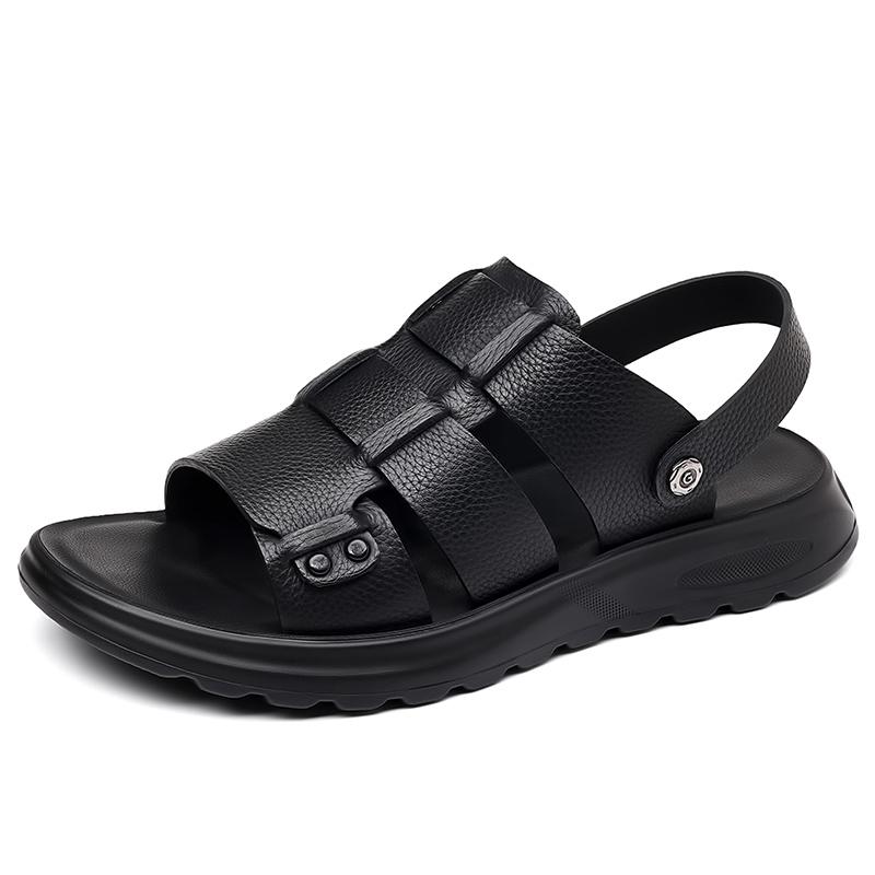 TUINANLE Non Slip Soft Breathable Mens Summer Sandals Casual Fashion Versatile Plus Size Leather Flat Slip On Sandals for Men