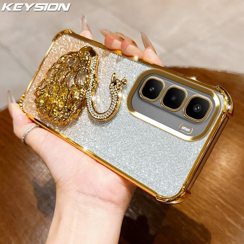 

KEYSION Протиударний чохол з покриттям для телефону для Infinix Hot 60 Pro+ Hot 60 5G 60i 4G Прозорий ТПУ Блискучий Інкрустований Лебедь Підставка Обкладинка for Infinix Hot 60 5G золотий