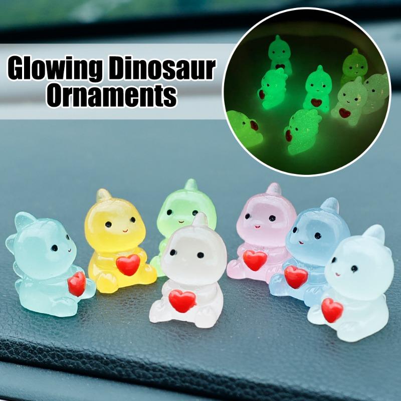 Cute Small Dinosaur Hug Heart Car Ornaments Night Glowing Luminous Dashboard Decor Car Home Ornament Decoration 10/1pcs