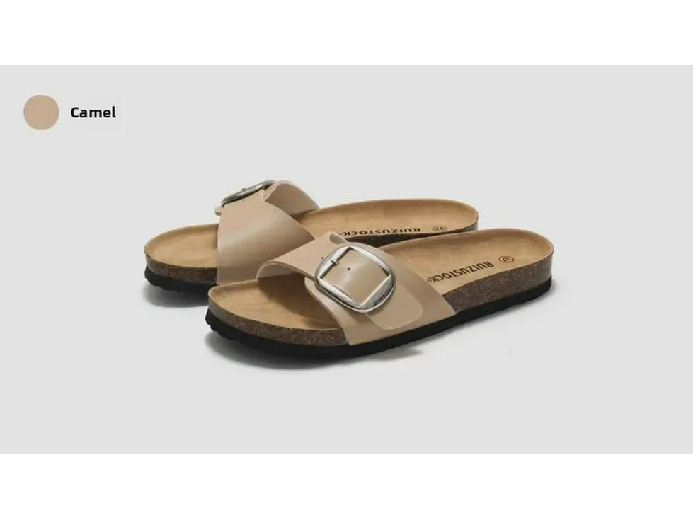 Ruizu Dámské letní korkové pantofle Trendy ležérní plážové sandály