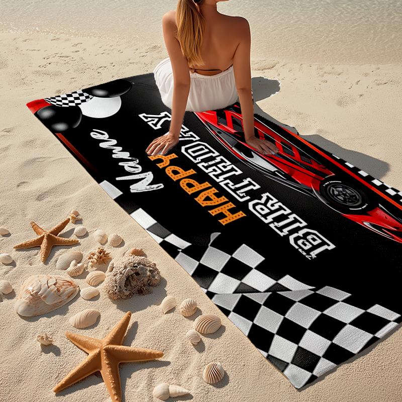Custom Name Ultra-Soft Beach Towel with Racing Theme,Ideal for Pool - Camping, Diving - Perfect Travel Essential, Vibrant Beach Towel.