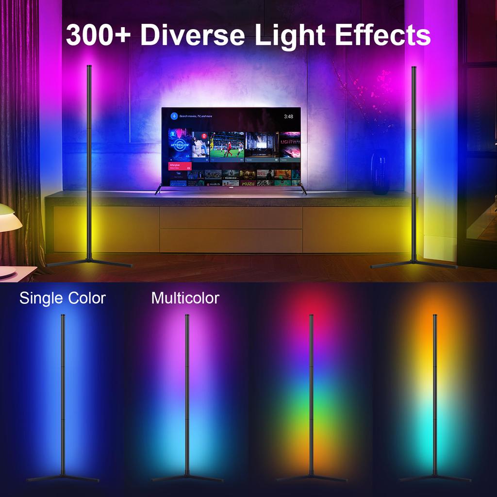 RGB Smart Tuya Corner Floor Lamp with App and Remote Control LED Modern Mood Lighting Standing Floor Lamp for Gaming Living Room