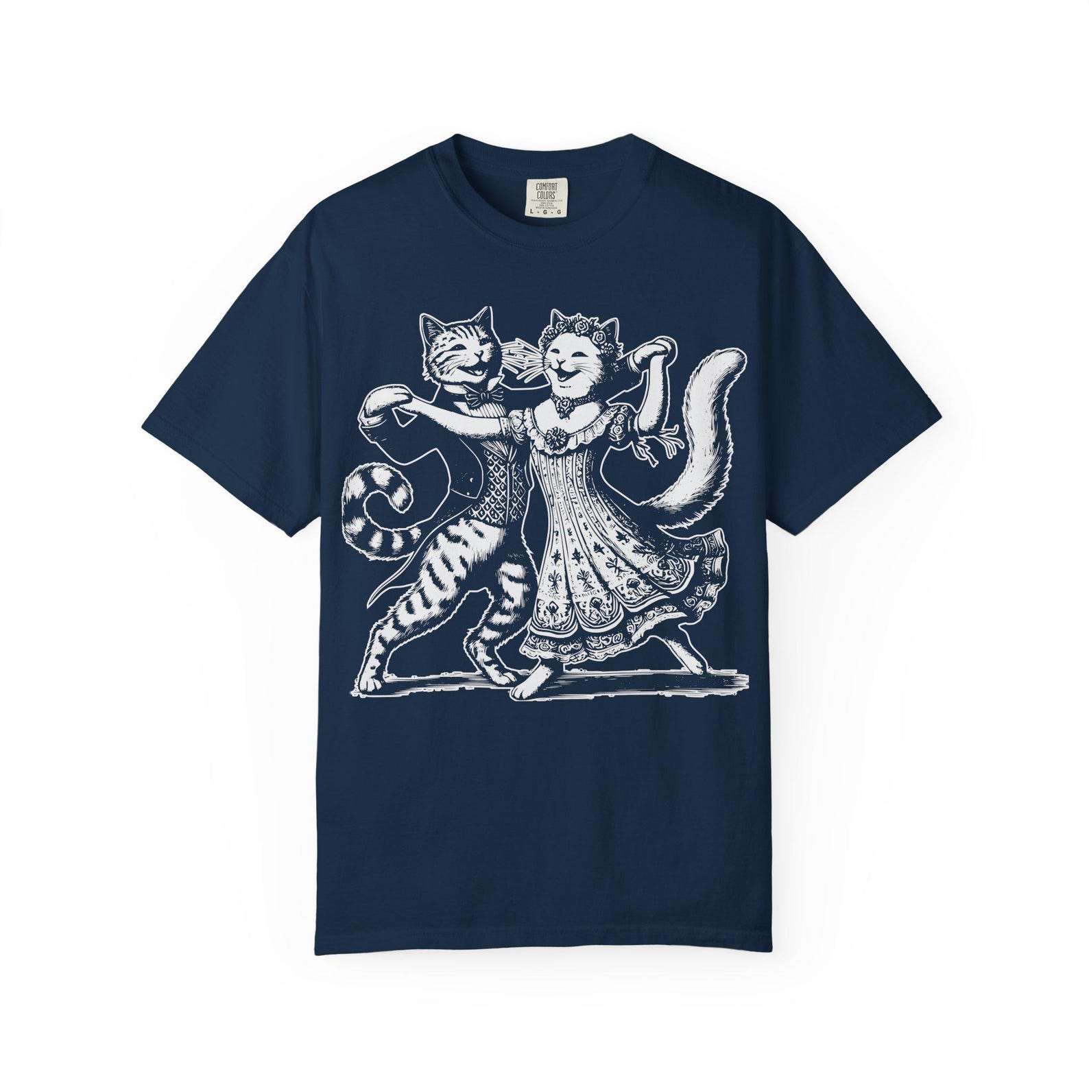 Dancing Cats Line Art T-Shirt: Whimsical Vintage Style Unisex Tee XL