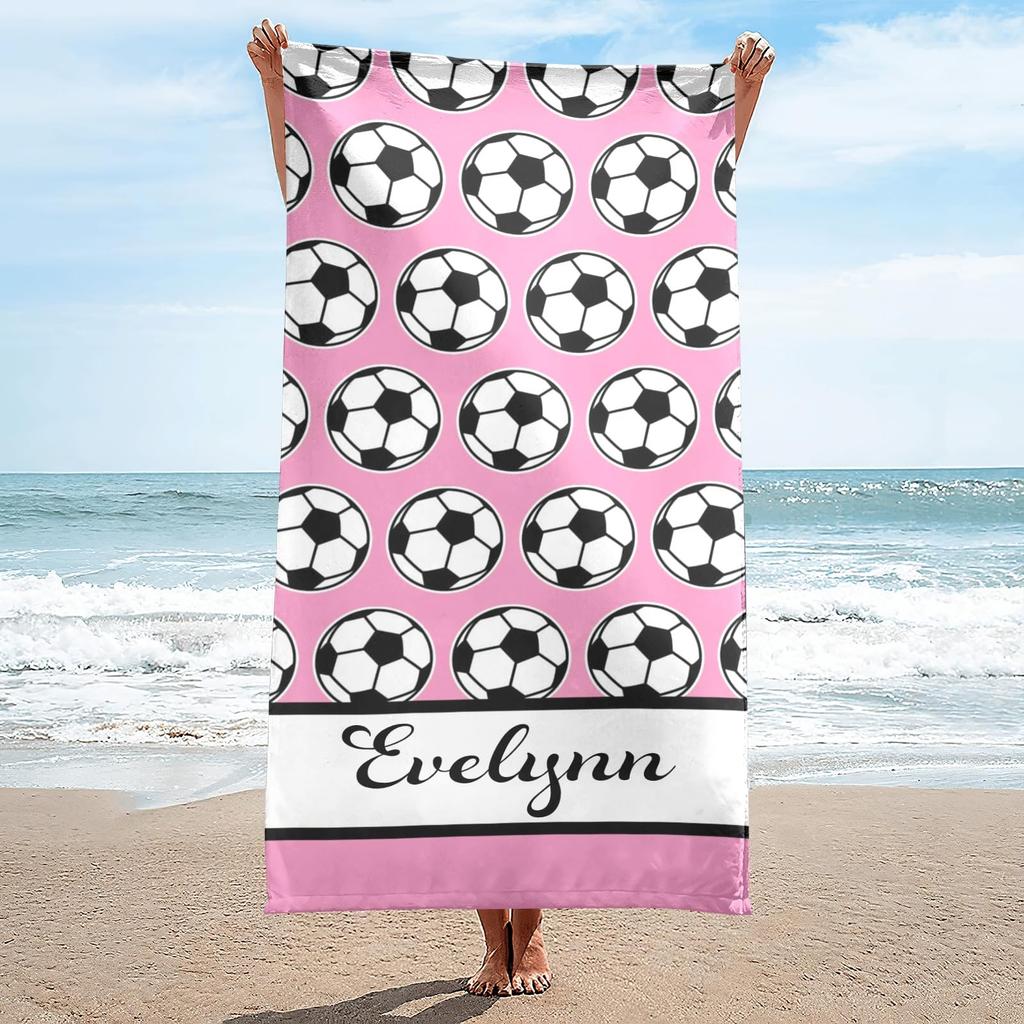 Personalisierte Strandtücher mit Namen für Erwachsene und Kinder, Sport-Thema Fußball, Personalisierte Badetücher für Reisen, Schwimmen, Strand, Fitnessstudio, Sport