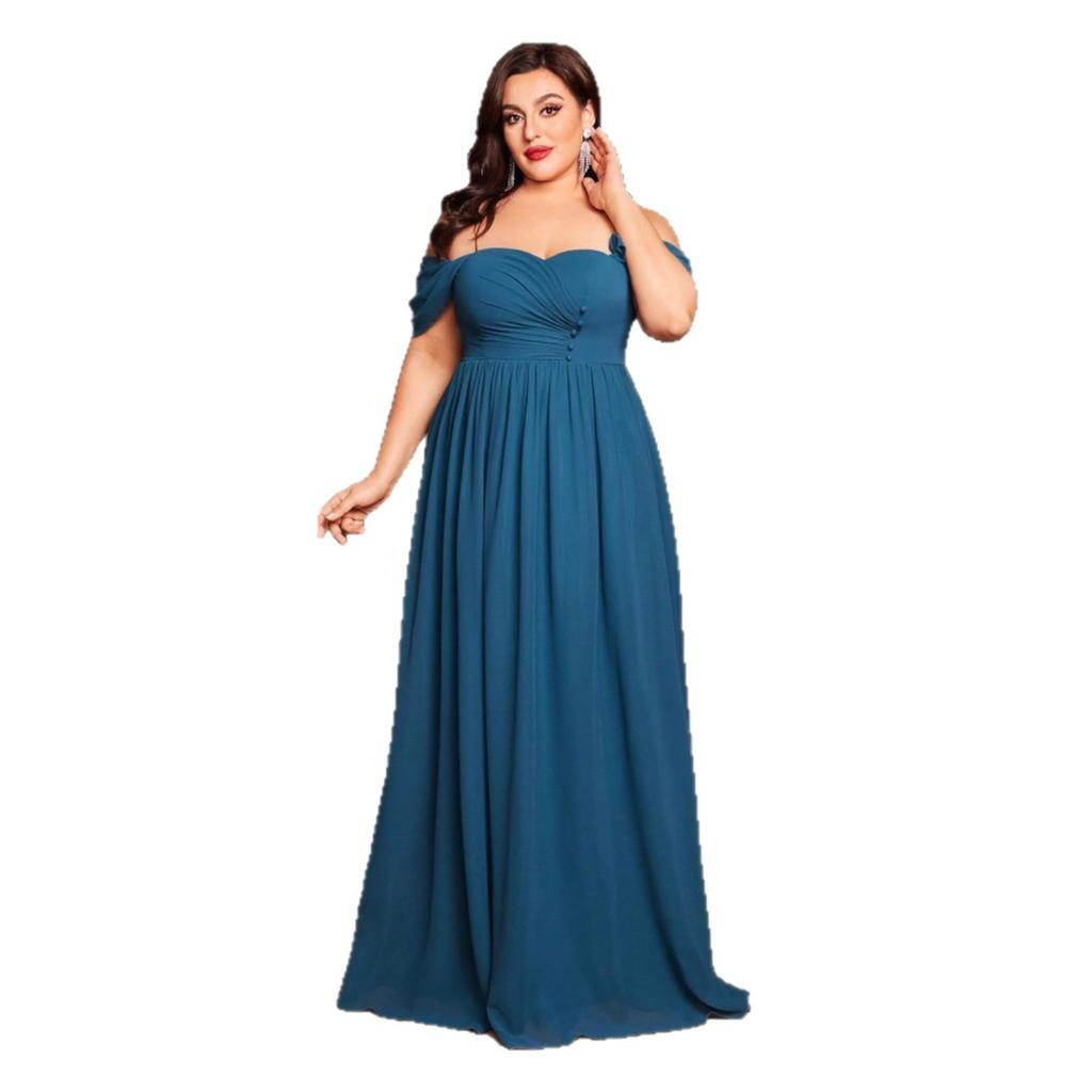 New large-size women's evening dress, long dress with split ends, high waist and thin, elegant and sexy long European and American dress women