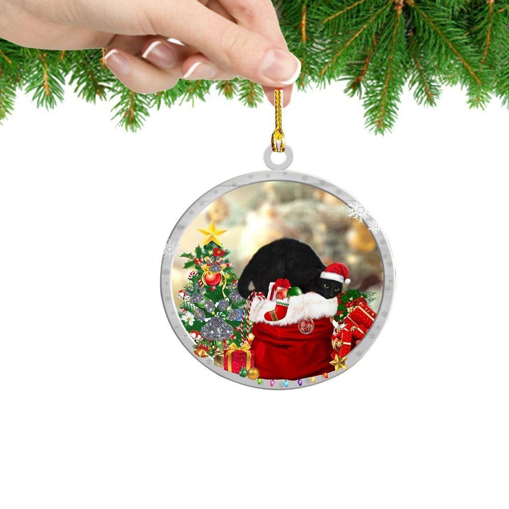 Cartoon Christmas Black Car Keychain Vibrant Black Cat Christmas Ornaments  Rearview Mirror