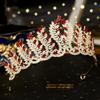 Baroque Green Red Crystal Leaf Wedding Tiaras Rhinestone Prom Bridal Diadem Crowns Christmas Party Hair Dress Accessories