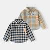 Boys' Long-Sleeved Shirts, Spring and Autum Baby Plaid Shirts, Kidsren's Retro Color-Blocked Cardigans, Lapel Tops and Jackets