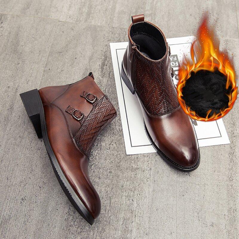 Fashion Men Fashion Boots Black Brown Side Zipper Office Business High Quality Chelsea Boots Gentlemen Social Boots Size 38-44 Men Boot