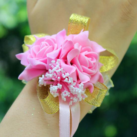 Set Bracciali Damigella D'Onore In Raso Con Elastici Per Capelli - 8 Pezzi Rosa E Bianco Con Biglietti