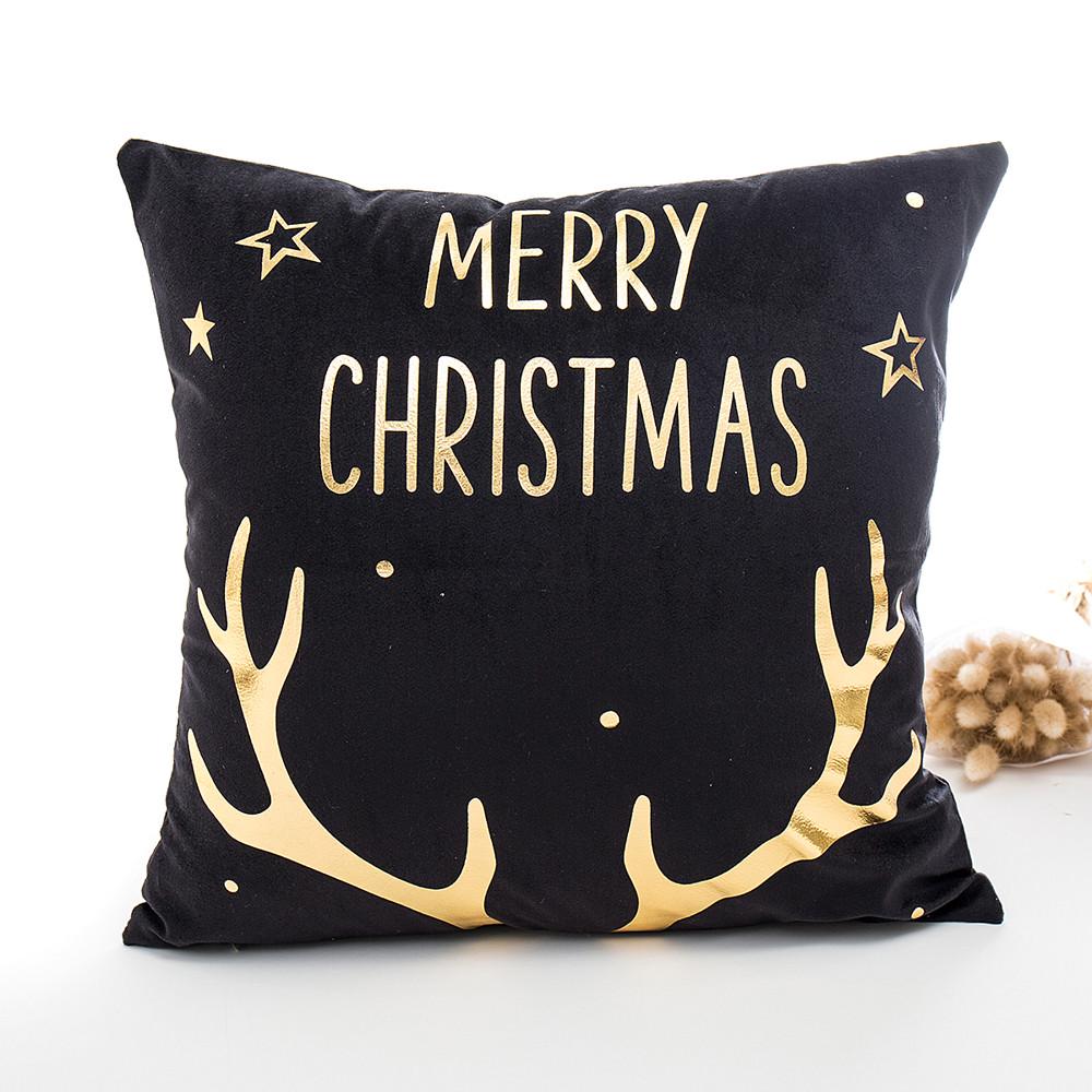 Merry Christmas Gold Foil Printing Pillow Case Sofa Waist Throw Cushion Cover