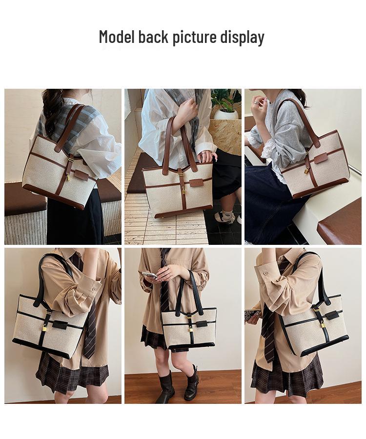 2025 Farbblock-Canvas-Tragetasche: Stilvolle, modische Umhängetasche mit großer Kapazität