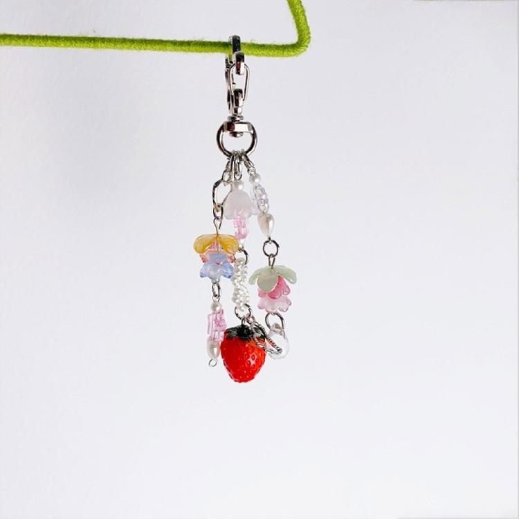 Lovely Strawberry Flower Keychain Pendant Backpack Decoration Charm Jewelry