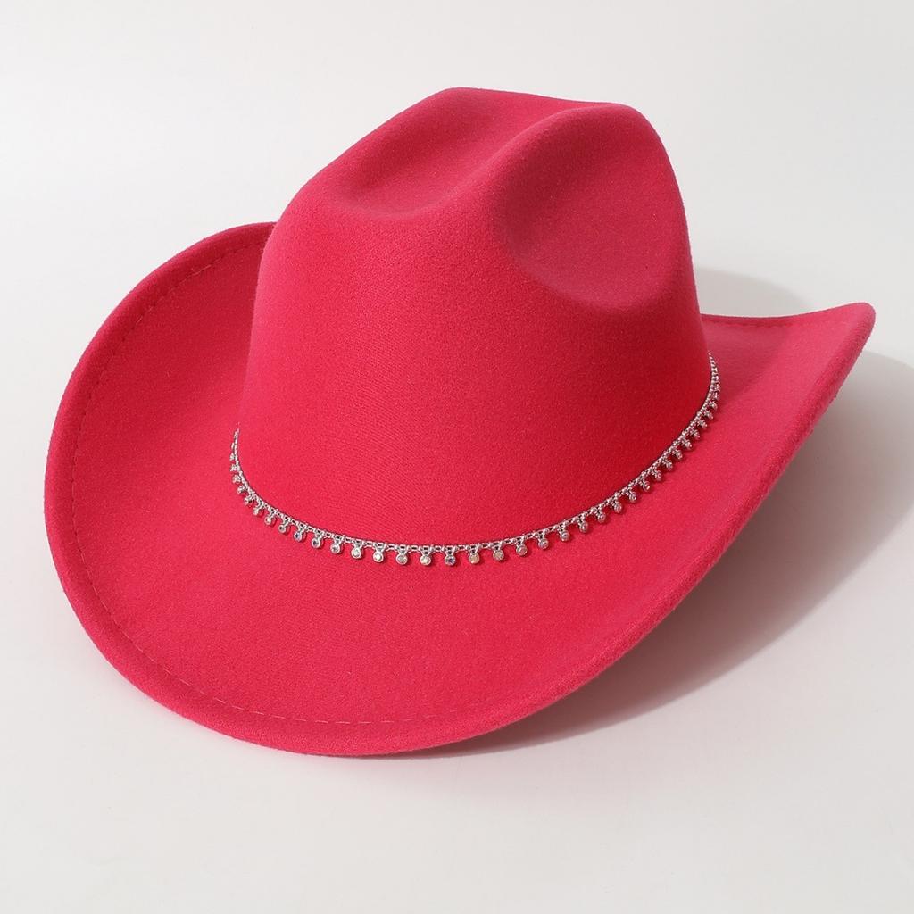 New European and American style flat-top woolen hat, western cowboy hat, unisex hat, equestrian hat with single row of rhinestones