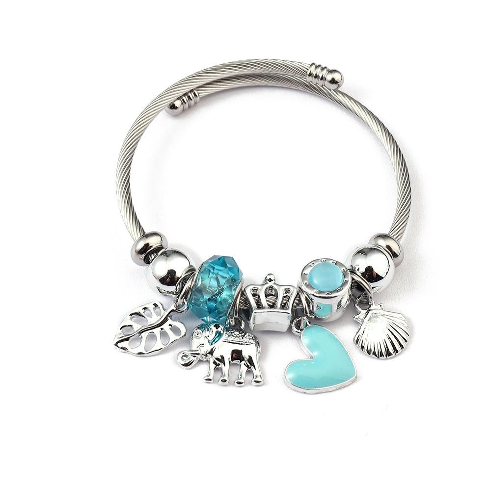 Simple Fashion Stainless Steel Bracelet With Crystal Bead Pendant Unisex Jewelry