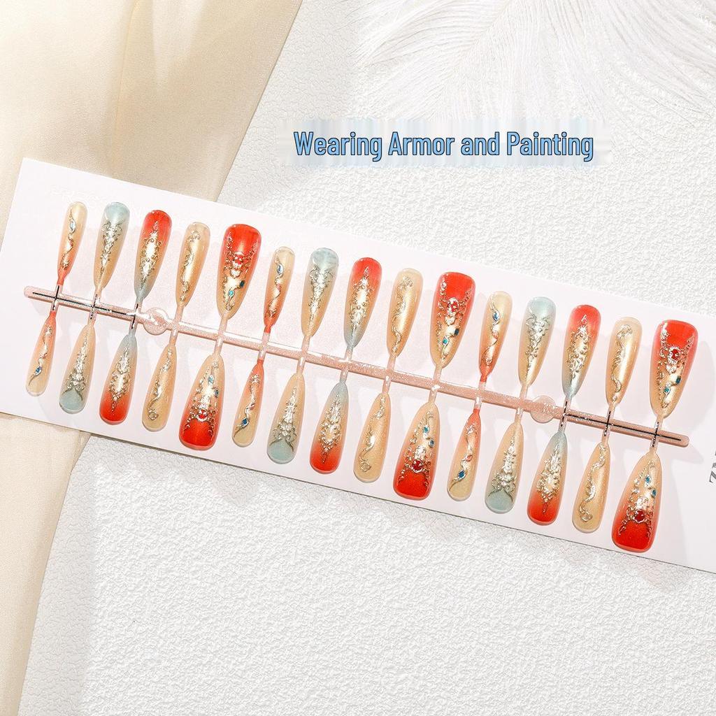Nail Art Gilded Cat's Eye Blush Tips - 30-Piece Set, Handmade & Ready-to-Wear In XS/S/M