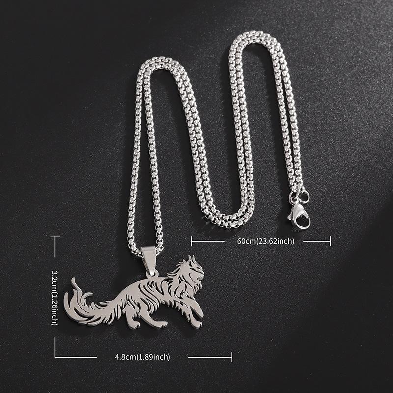 Hot Selling Stainless Steel Cross Chain Animal Pendant Pendant Personalized Domineering Cat Necklace