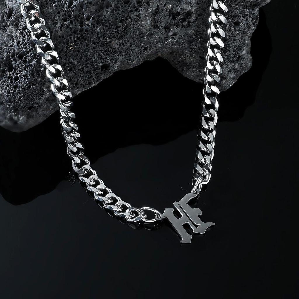 Stainless Steel English Letter Pendant Cuban Necklace - Hip-Hop Trend