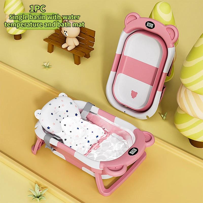 

Foldable Baby Bathtub with Temperature Sensor for Newborn Toddlers Children Bathing Sit Lie Down Shower Tray Home Travel Tub