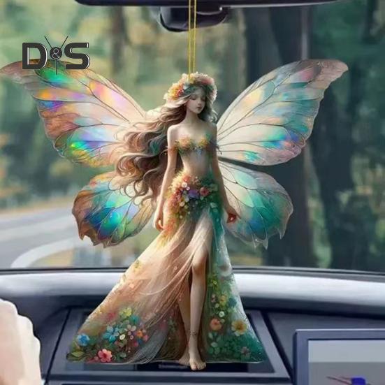 Automobile Pendant 2D Acrylic Colorful Butterflies Fairy Charm Car Decoration Car Rearview Mirror Hanging Ornament