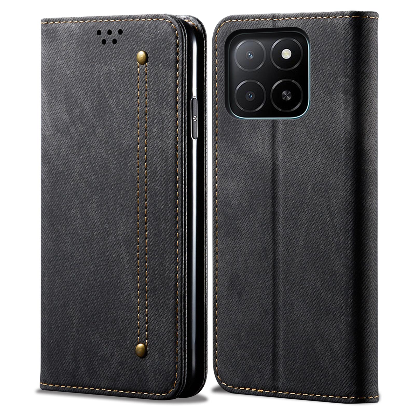 

Для Honor X8c 4G Чохол Текстура джинсової тканини Шкіряна підставка Захист від подряпин Чохол для телефону Black