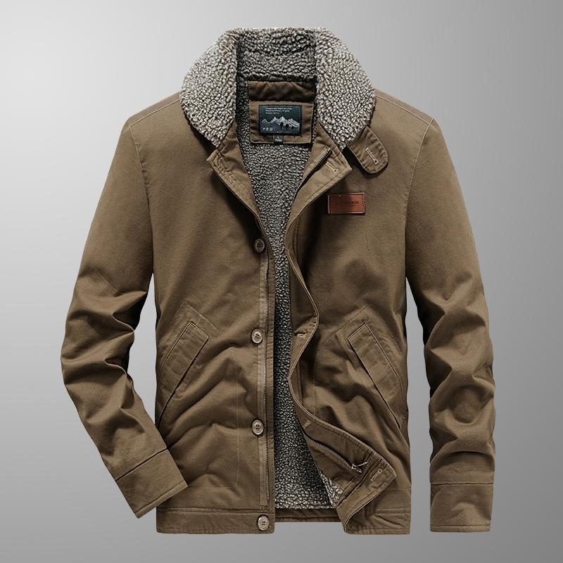 

Winter Men s Jacket Simple Retro Lamb Fleece Thick Warm Cotton Coat Outdoor Black Khaki Middle Aged Men s Wear XXXXL