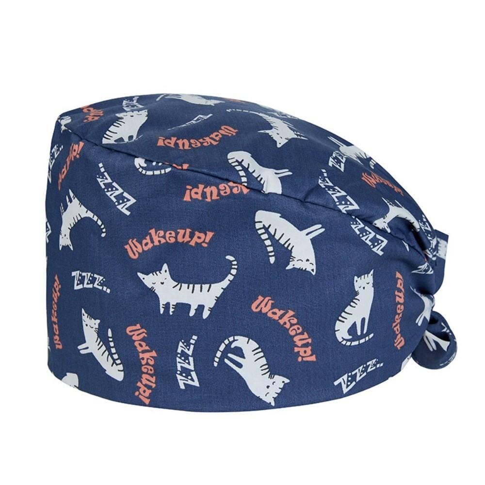 Unisex Cartoon Printing Scrub Cap Adjustable Buckle Print Design Lab Scrub Hat Breathable Soft Pure Healthcare Hats Pet Hospital