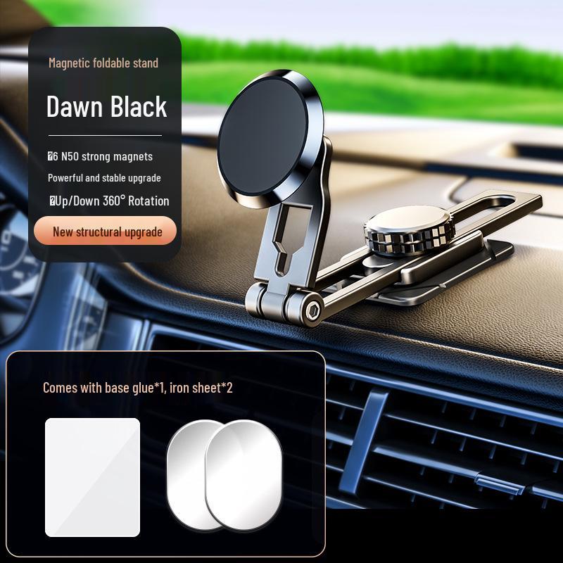 Foldable Magnetic Car Phone Holder with Rotating Metal Dashboard Mount