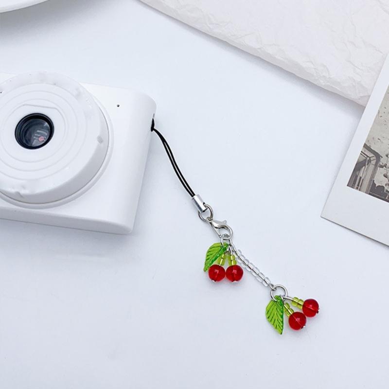 Fashion Beaded Cherry Phone Charm Straps Car Keys Hanging Pendants Y2K Style Bag Decoration Lanyard Purse Accessories