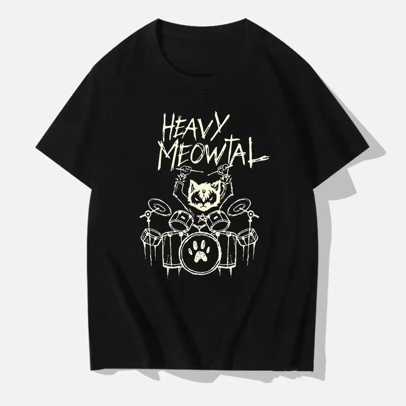 Männer Frauen T-Shirts Heavy Meowtal Katze Metal Musik Geschenkidee Lustiges Haustierbesitzer T-Shirt Neueste Bedruckte Oberteile Shirt T-Shirts für Jungen Geek