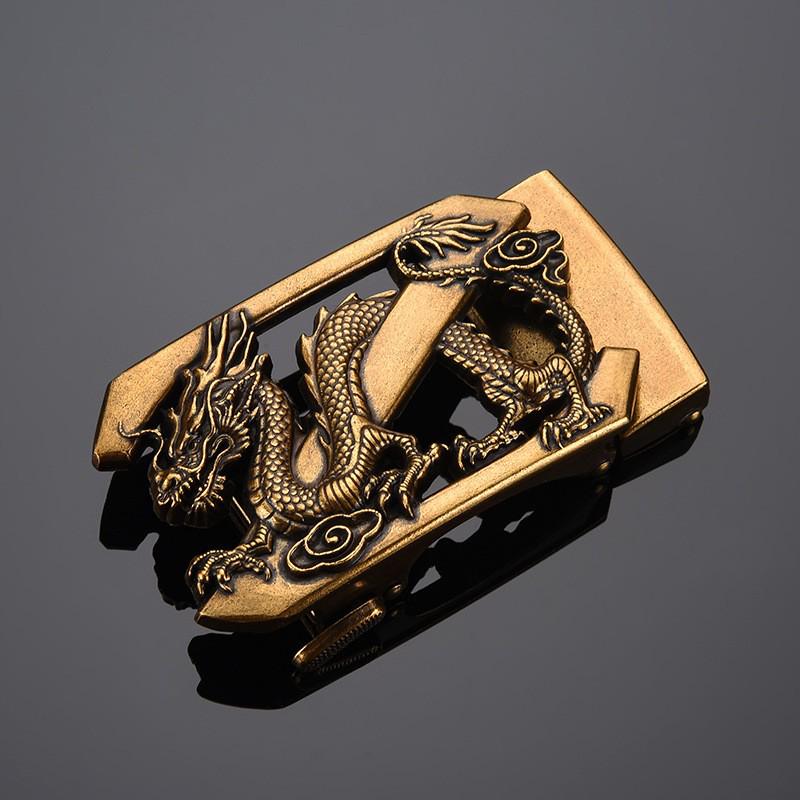 Men's Retro Leather Belt with Chinese Dragon Alloy Automatic Buckle