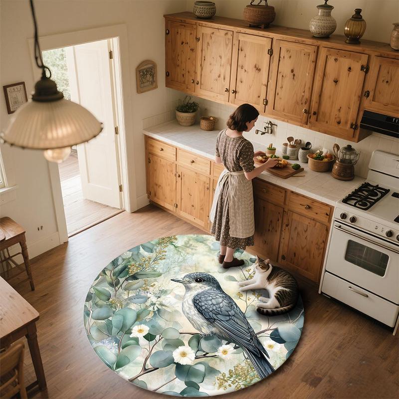 Leaf Bird,Round Area Rug,Carpet Rug for Living Room Bedroom Sofa Playroom Decor,Non-slip Floor Mat