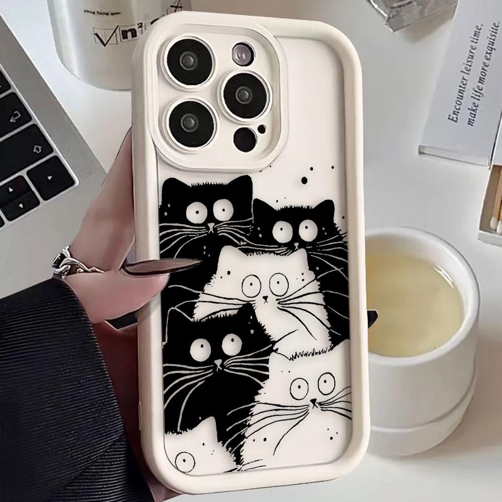Animal Black Cute Cat Phone Case For iphone Apple 17 AIR 16 16E 11 12 13 14 15 XR Plus Pro Max Silicone Case Funda Shell Cover