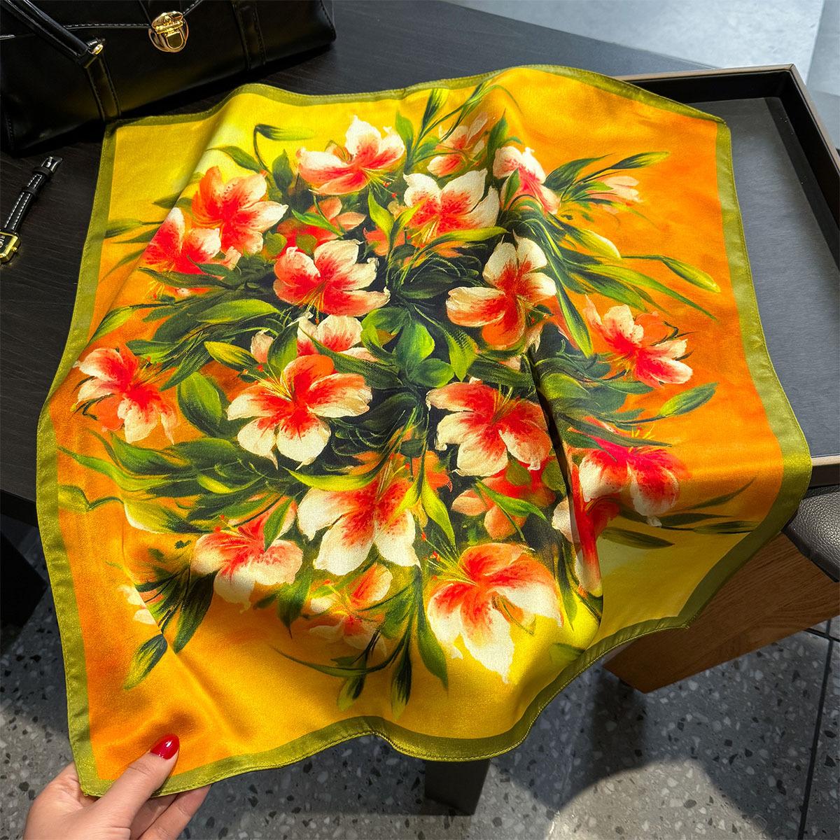 

Brand 100% Pure Silk Scarf Women Neck Hair Foulard Square Headband Scarves Bandana Fashion Hijab Print Poncho Scarves Pashmina Real Silk 53x53cm