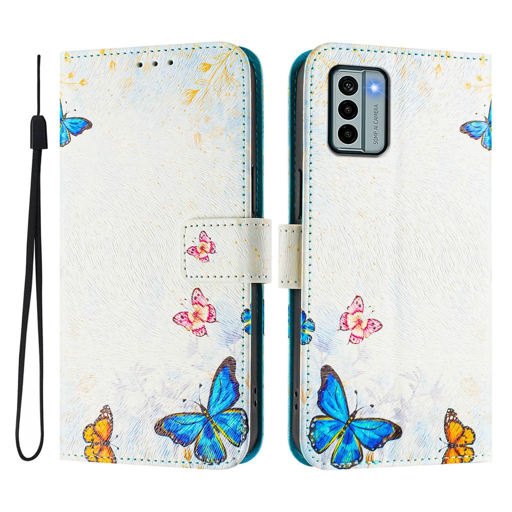 Die luxuriöse, bemalte Lederhülle im Brieftaschen-Stil der Butterfly Family für Nokia C12, C32, C02, C22, G22, G11 4G, G21, G42, G10, G20, C10, C20, HMD Pulse ...