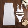 Sexy Solid Bikini Mesh Long Skirt 3 Piece Set for Women Split Swimsuit Beach Bikini New Summer Swimwear Bikini Set