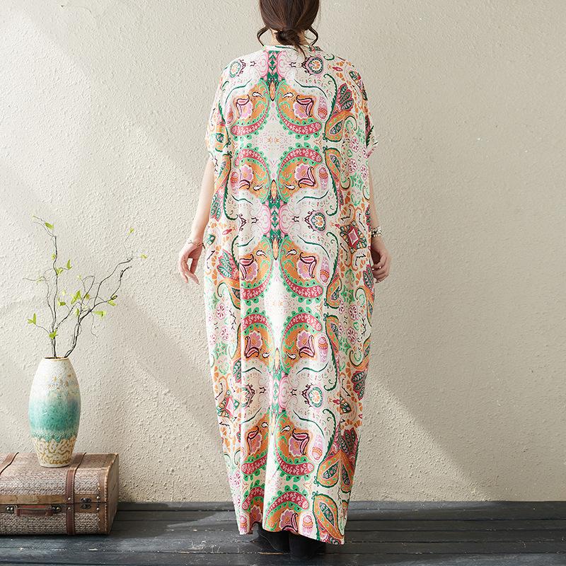 Women's V-neck Printed Long Dress Loose Soft and Comfortable Plus-size Dress Casual Breathable Summer Beach Dress for Female