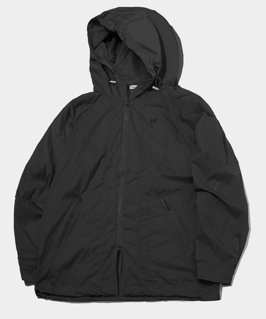 Placestudioman Athletic Cuff String Detail Windbreaker Hooded Jacket [Black]