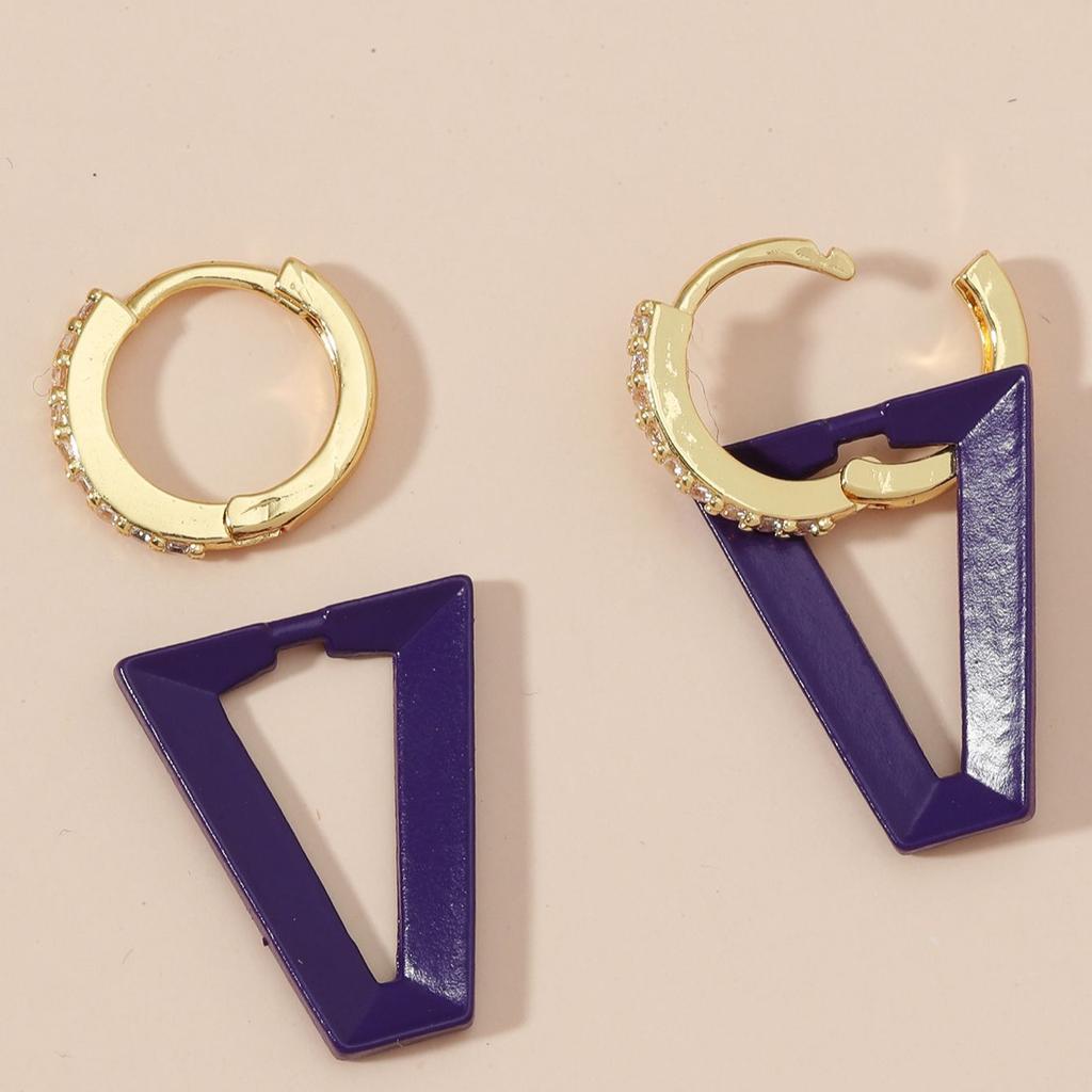 1 Pair Gold Silver Color Women Dangle Earring Geometric Triangle Painting Neon Green Fluorescent Jewelry Earring For Women Hoop