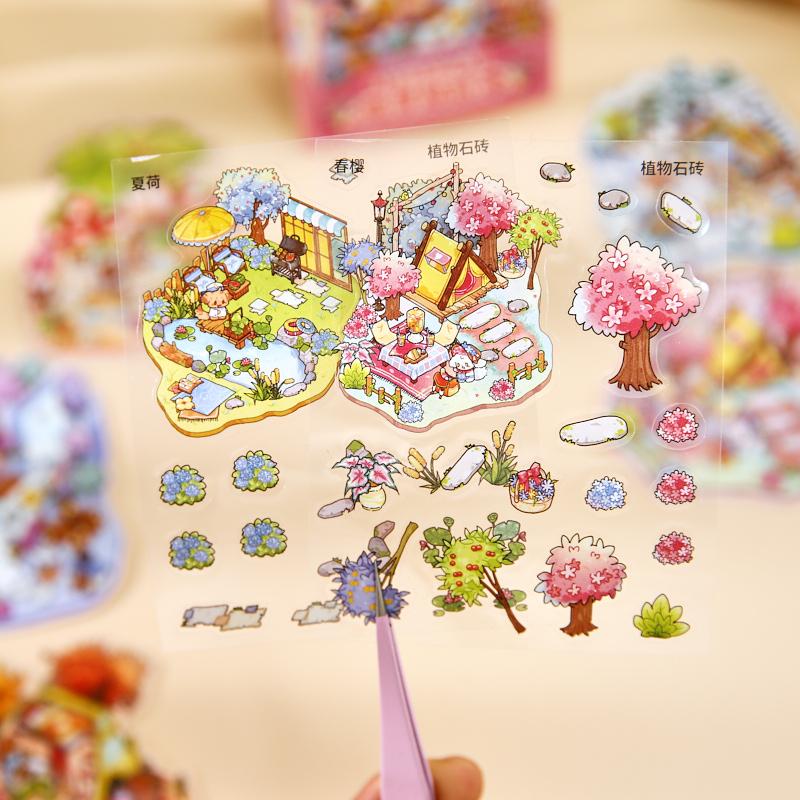 8in1 Kawaii 3D Cartoon House Miniature Scene Stickers Book Fun DIY Stacked Scrapbook Stickers Children's Festival Gifts