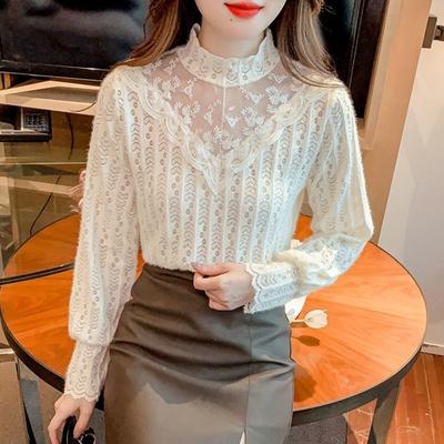 Autumn Winter New Women's Mesh Lace Bottoming Shirt Fashion Versatile Long Sleeve Temperament Top